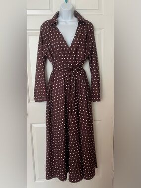 Women's Brown Polka Dot Wrap Dress